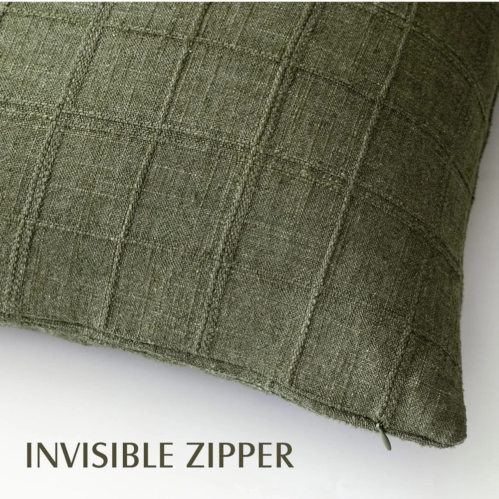 Foindtower Set of 2 Decorative Linen Check Throw Pillow Covers new